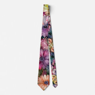 Jewel-Toned Watercolor Floral Botanical Nonbinary Neck Tie