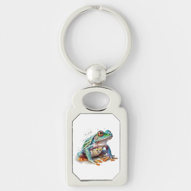 Jewel-Toned Watercolor Frog Keychain (Front)