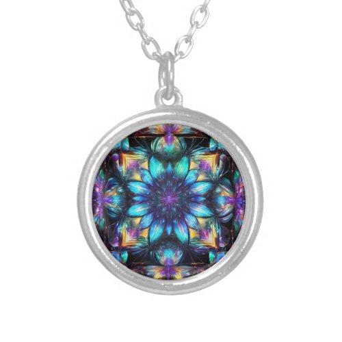 Jewel Tones Blossom Kaleidoscope Silver Plated Necklace