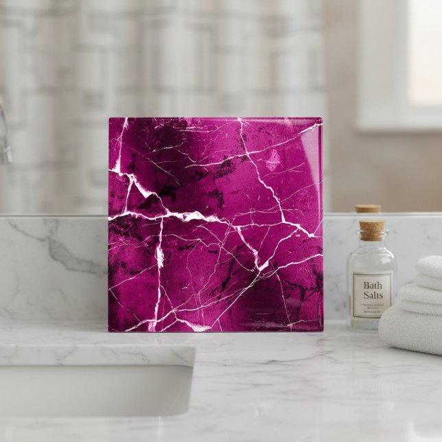 Jewel Tones Marble Abstract Fuchsia ID1288 Ceramic Tile (Creator Uploaded)
