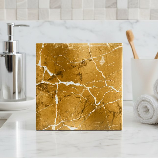 Jewel Tones Marble Abstract Golden Amber D1288 Ceramic Tile (Creator Uploaded)