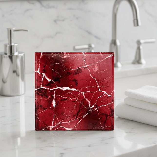 Jewel Tones Marble Abstract Ruby Red D1288 Ceramic Tile (Creator Uploaded)