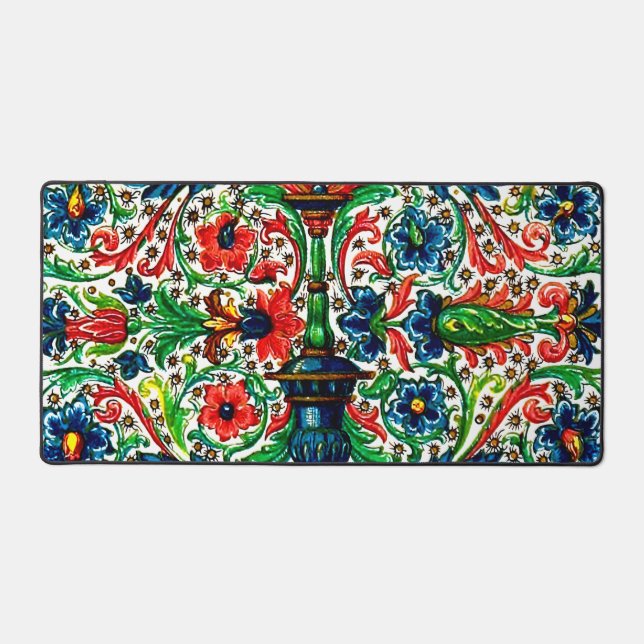 Jewel Tones Medieval Manuscript Flowers Scrolls Desk Mat (Front)