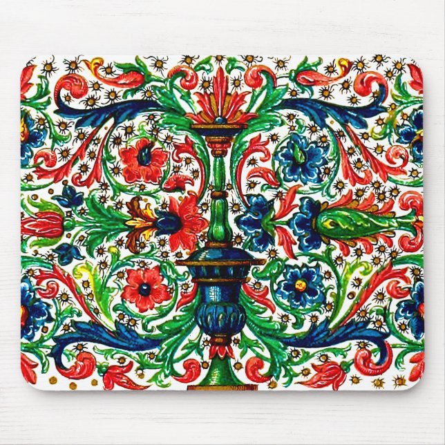 Jewel Tones Medieval Manuscript Flowers Scrolls Mouse Pad (Front)