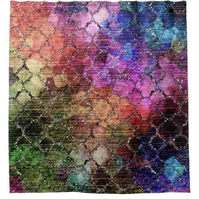 Jewel Tones Shimmery Abstract Pattern Shower Curtain (Front)