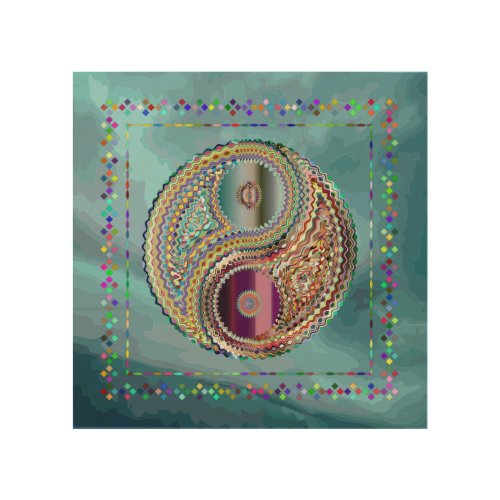 Jewel Tones Spiritual Yin_Yang Prismatic Border Wood Wall Art