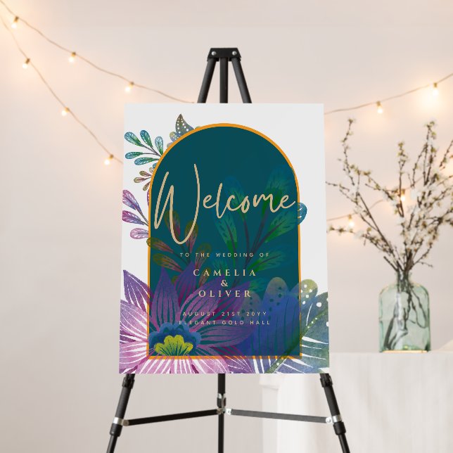 Jewel Tones Teal Plum Purple Wedding  Foam Board (In Situ (Stand))