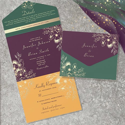 Jewel Tones Wedding All In One Invitation