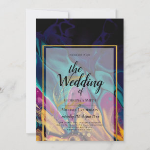 Jewel Tones WEDDING INK Plum Purple Teal Navy Gold Invitation
