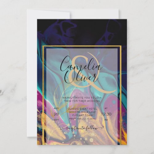 Jewel Tones WEDDING INK Plum Purple Teal Navy Gold Invitation