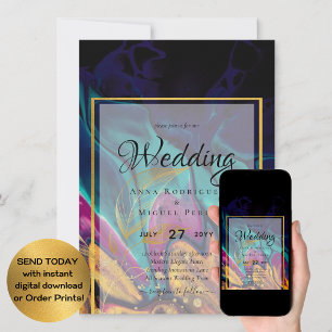 Jewel Tones WEDDING INK Plum Purple Teal Navy Gold Invitation