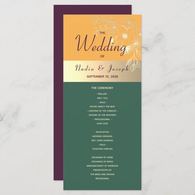 Jewel Tones Wedding Program (Front/Back)