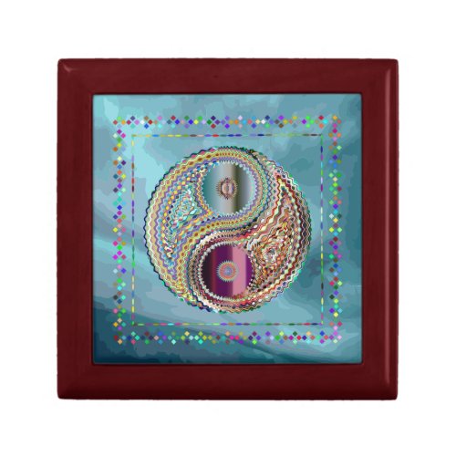 Jewel Tones Yin_Yang Symbol Prismatic Border Gift Box