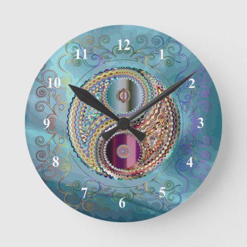 Jewel Tones Yin_Yang Symbol Prismatic Border Sky Round Clock