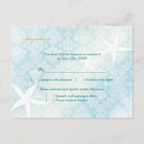 Jeweled Beach Wedding Menu Choice RSVP