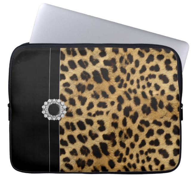 Jeweled Black Leopard Laptop Sleeve (Front)