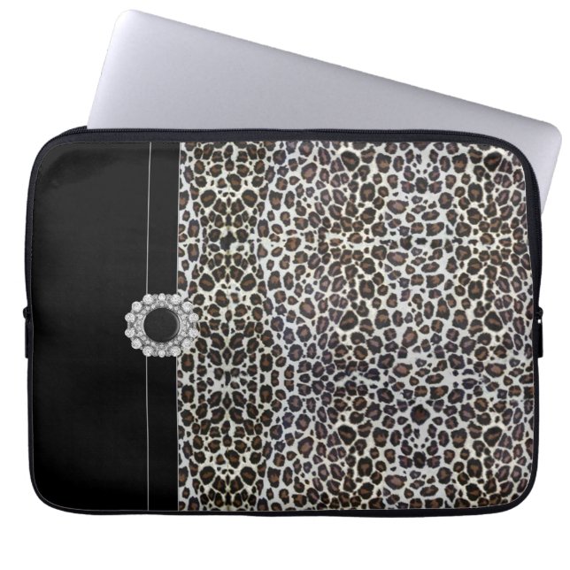 Jeweled Black Leopard Laptop Sleeve (Front)