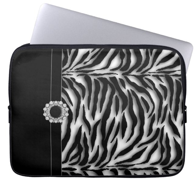 Jeweled Black Zebra Laptop Sleeve (Front)