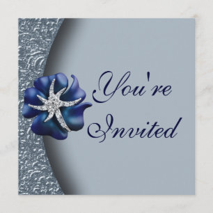 Jeweled Blue Flower Party Invitation