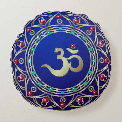 Jeweled Blue Om Ceramic Round Pillow