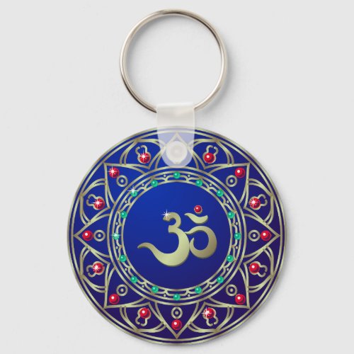 Jeweled Blue Om Keychain