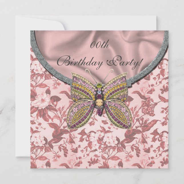 Jeweled Butterfly Birthday Party Invitations (Front)