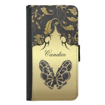 Jeweled Butterfly Damask - Galaxy S5 Samsung Galaxy S5 Wallet Case by iPadGear at Zazzle