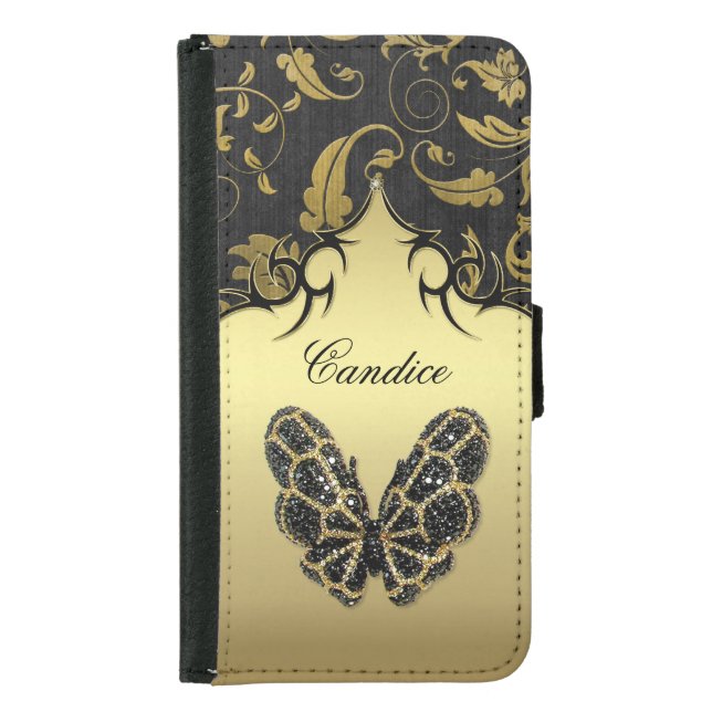 Jeweled Butterfly Damask - Galaxy S5 Samsung Galaxy Wallet Case (Front)