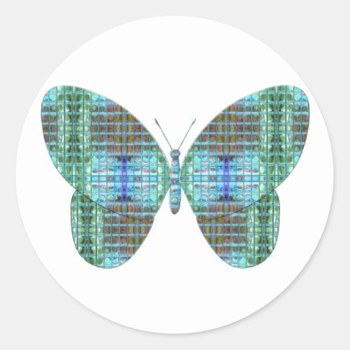 Jeweled Butterfly glass effect Classic Round Sticker