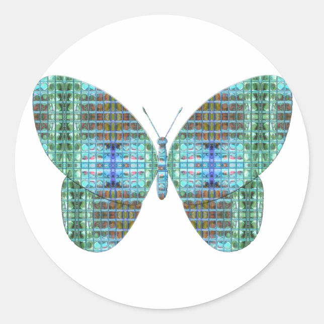 Jeweled Butterfly glass effect Classic Round Sticker (Front)