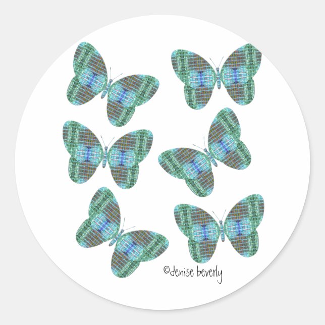 Jeweled Butterfly illustration Classic Round Sticker (Front)