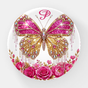 Jeweled Butterfly & Roses Personalized Initial Paperweight
