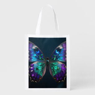 Jeweled Butterfly Wings Iridescent Blue Purple Grocery Bag