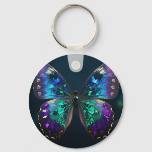 Jeweled Butterfly Wings Iridescent Blue Purple Keychain