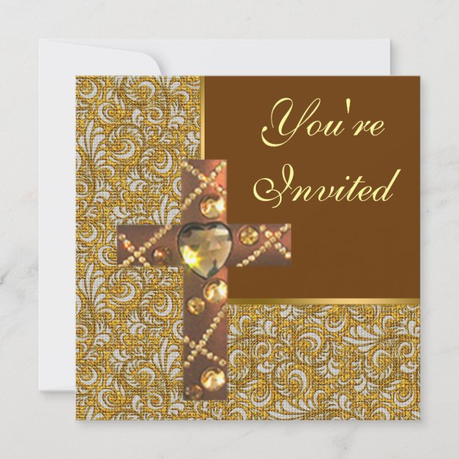 Jeweled Christian Cross Party Invitation (Front)