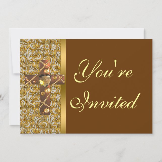 Jeweled Christian Cross Party Invitation (Front)