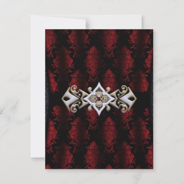 Jeweled Clip Damask Vampire Goth Wedding Invitation (Front)