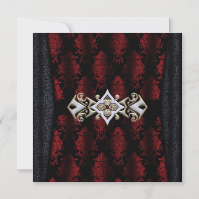 Jeweled Clip Damask Vampire Goth Wedding Invitation (Front)