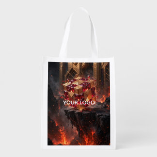 Jeweled Cube on the Volcanic Precipice Grocery Bag
