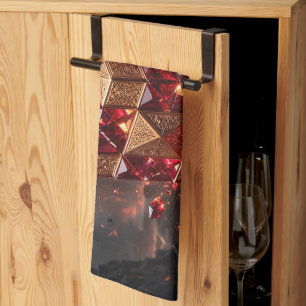 Jeweled Cube on the Volcanic Precipice Kitchen Towel