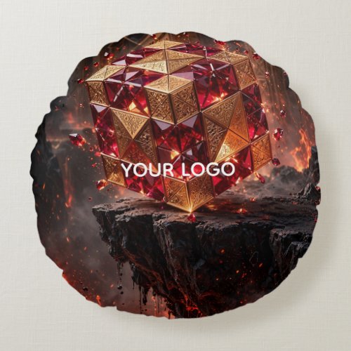 Jeweled Cube on the Volcanic Precipice Round Pillow