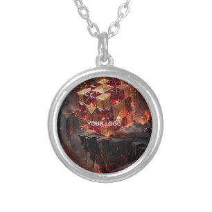 Jeweled Cube on the Volcanic Precipice Silver Plated Necklace