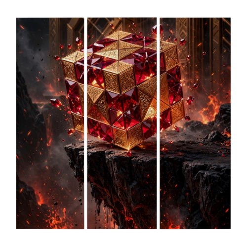 Jeweled Cube on the Volcanic Precipice Triptych
