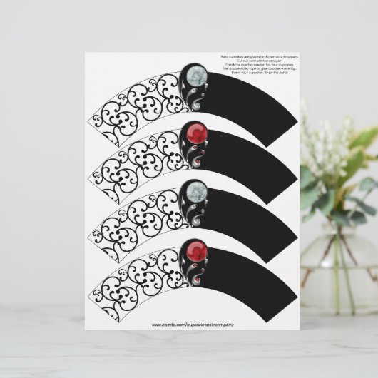 Jeweled Damask Cupcake Cosie - Red and Crystal (Standing Front)