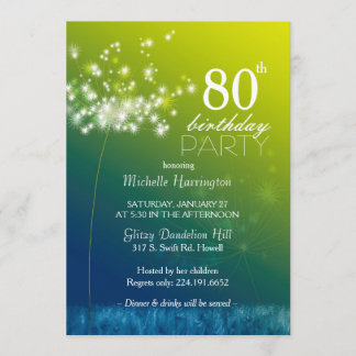 Jeweled Dandelion 80th Birthday Party Invitation