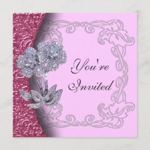 Jeweled Diamond Flowers Party Invitation