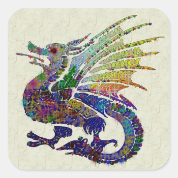 Jeweled Dragon Square Sticker by Crazy_Card_Lady at Zazzle