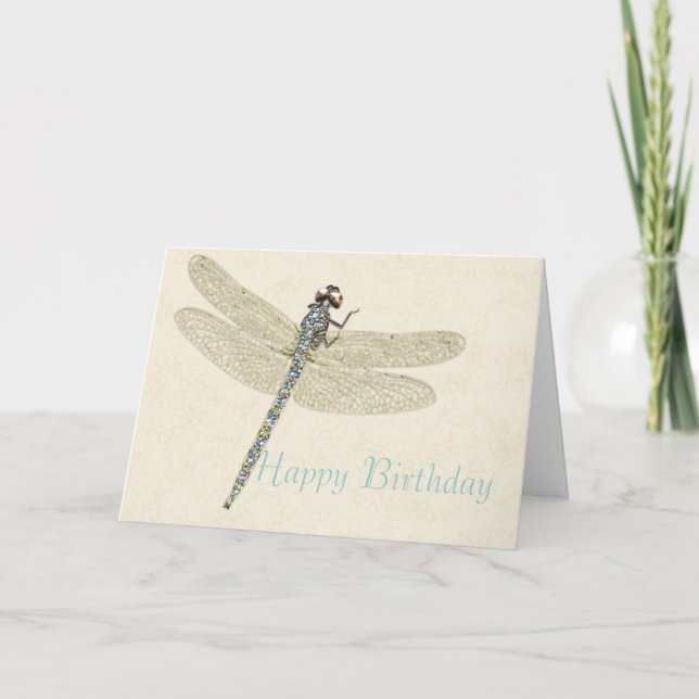 Jeweled Dragonfly Happy Birthday Card (Front)