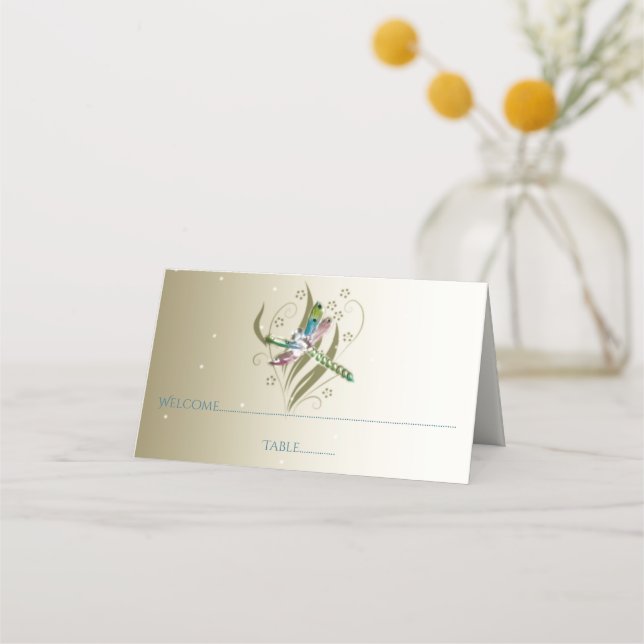 Jeweled Dragonfly Reception Place Card (Front)