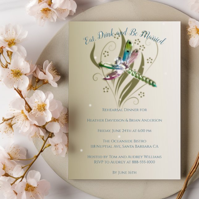 Jeweled Dragonfly Rehearsal Dinner Invitation (Jeweled Dragonfly Wedding Rehearsal Dinner Invitation)